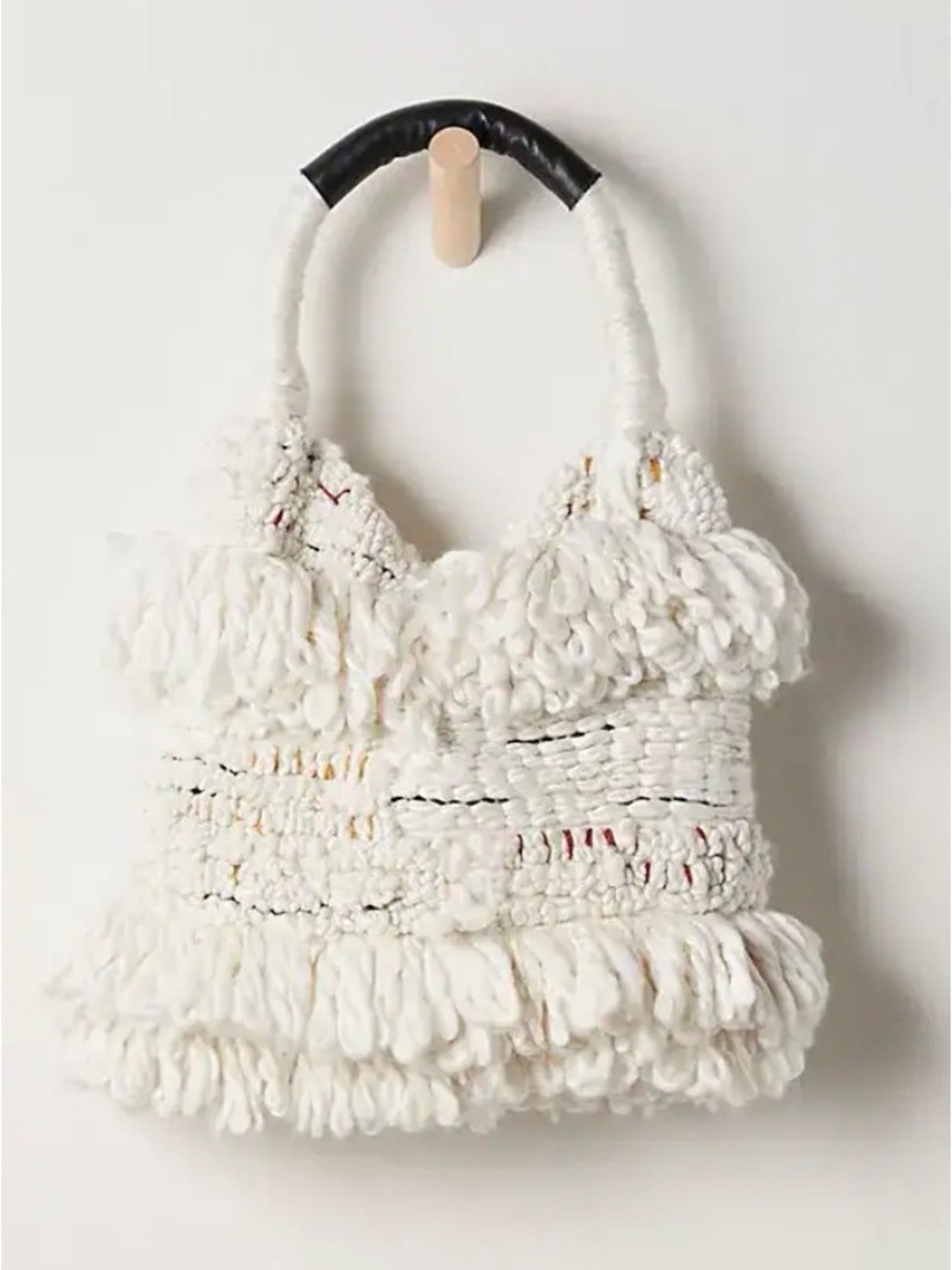 Free People Oslo Knit Fringe Tote with Black-Wrapped Handle NWT